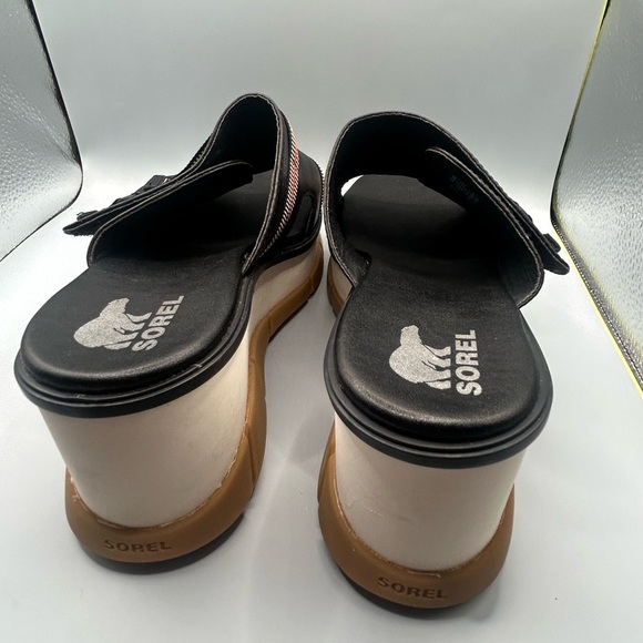 Sorel Joanie III Leather Chunky Platform Slide Sandals Black Gum Size: 11 - Picture 5 of 12